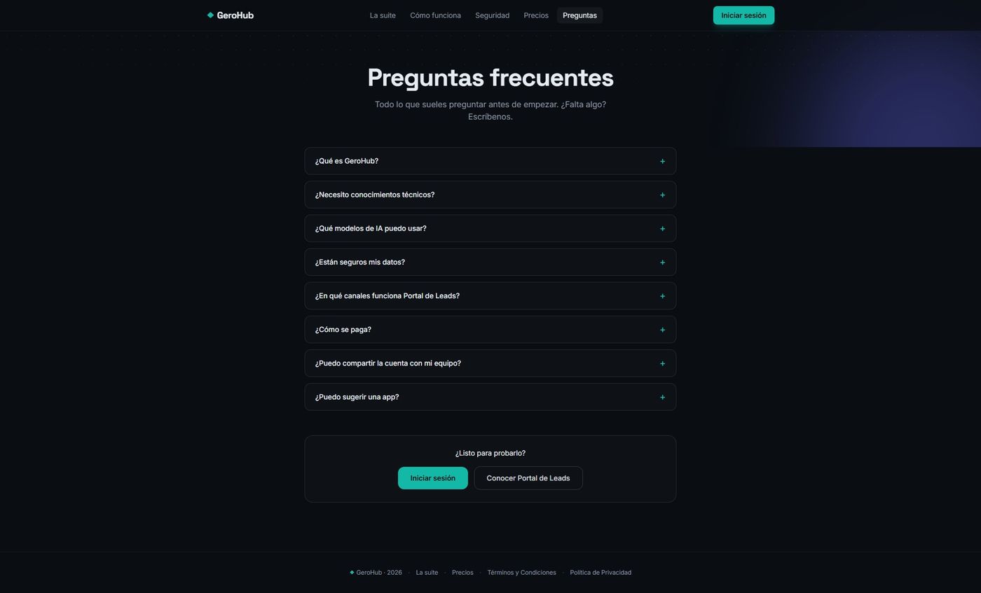 Pantalla Tus apps de GeroHub mostrando Portal de Leads